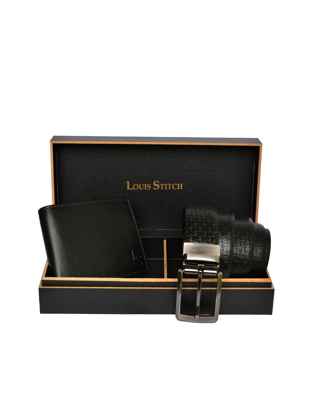 

LOUIS STITCH Men Black & Brown Genuine Leather Accessory Gift Set