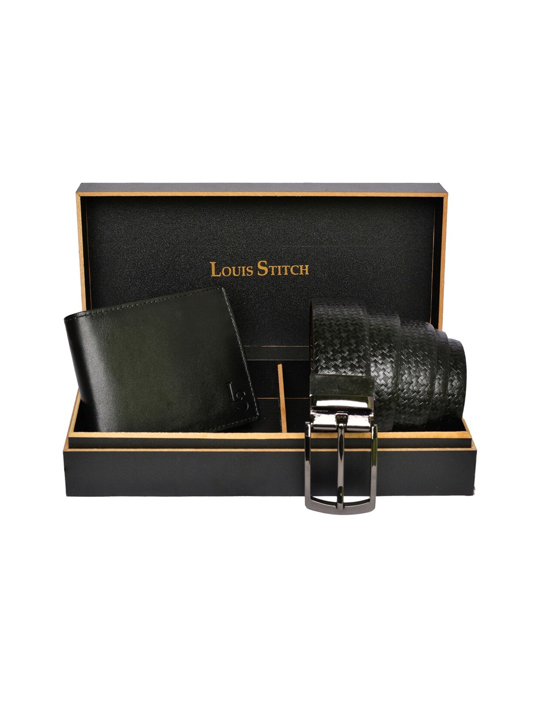 

LOUIS STITCH Men Black & Brown Genuine Leather Accessory Gift Set