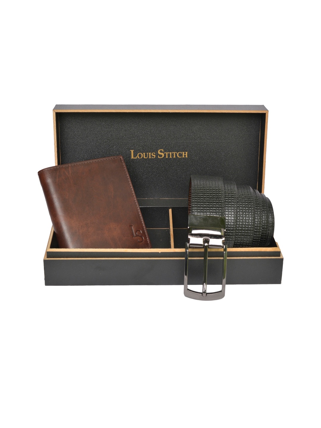 

LOUIS STITCH Men Black & Brown Genuine Leather Accessory Gift Set