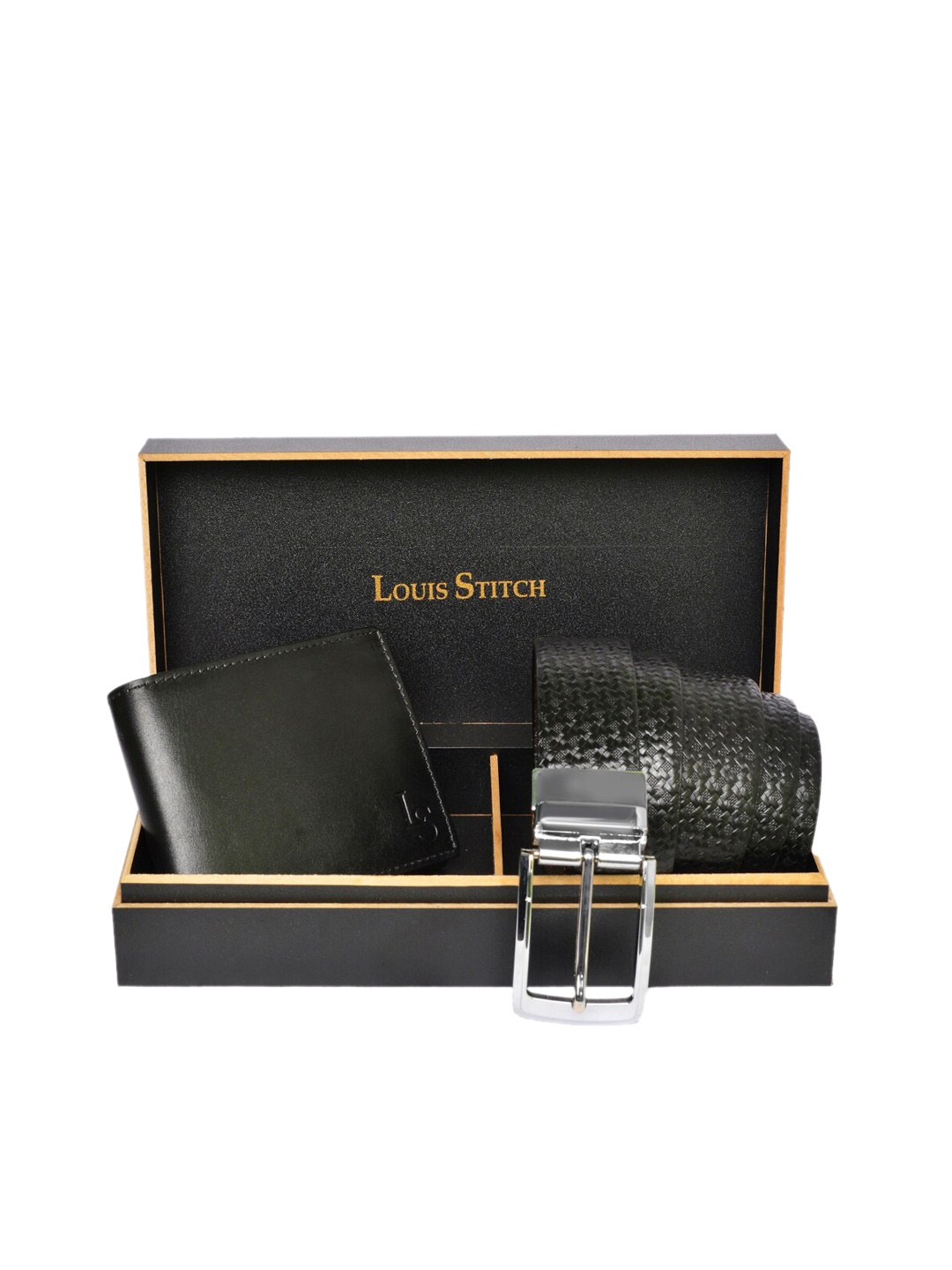 

LOUIS STITCH Men Black & Brown Genuine Leather Accessory Gift Set