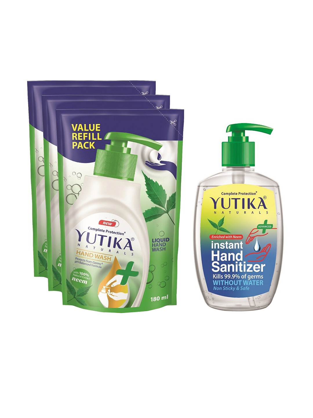 

YUTIKA Pack of 3 Neem Hand Wash 180ML Comes With 200ML Hand Sanitizer, Green