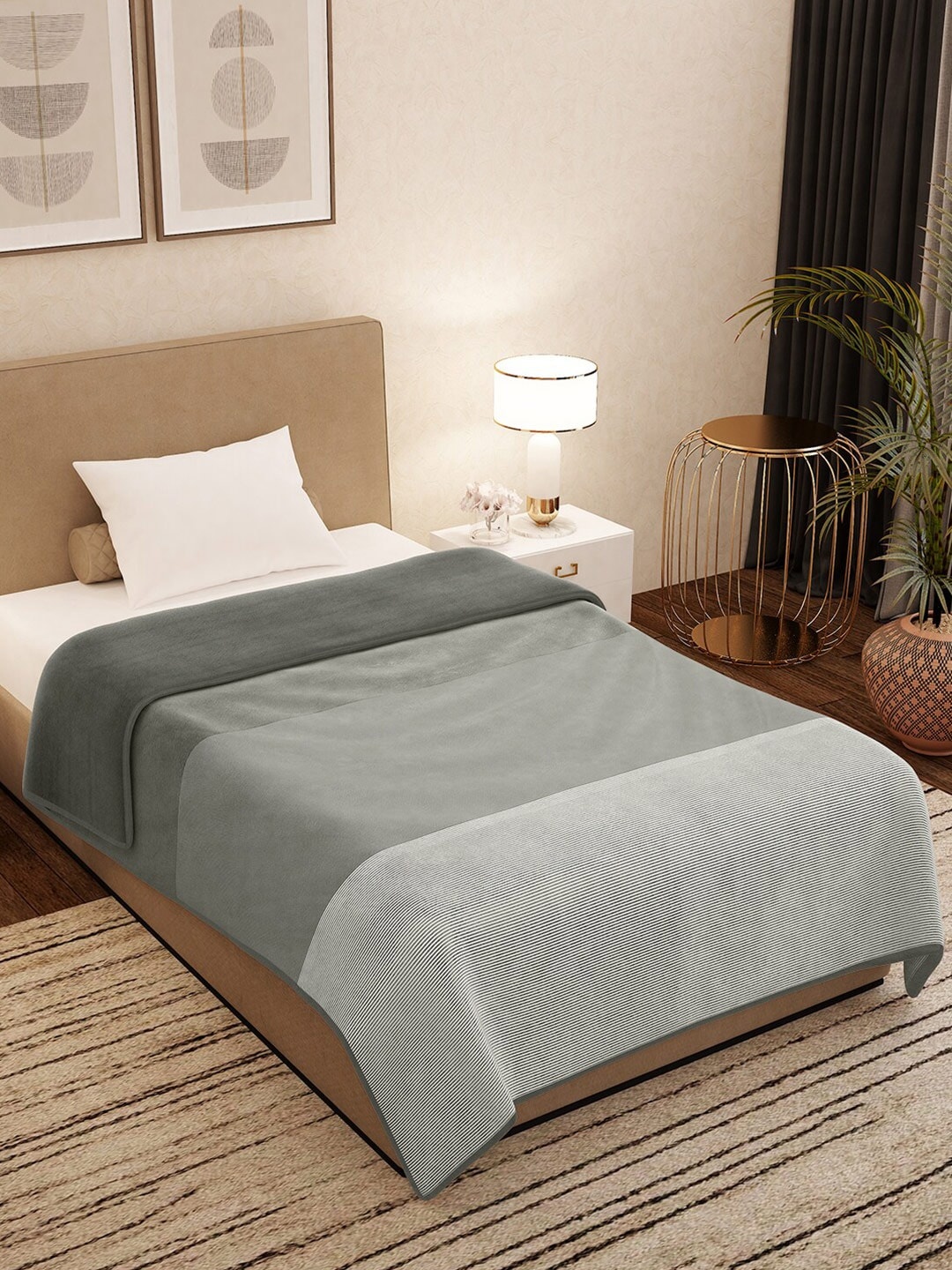 

Story@home Grey Striped AC Room 400 GSM Single Bed Blanket