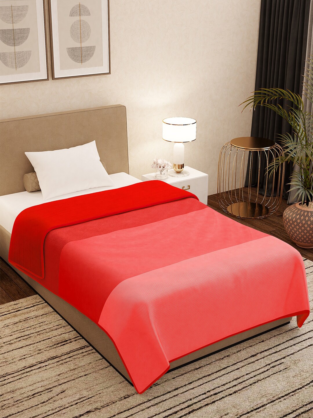 

Story@home Red Striped AC Room 400 GSM Single Bed Blanket