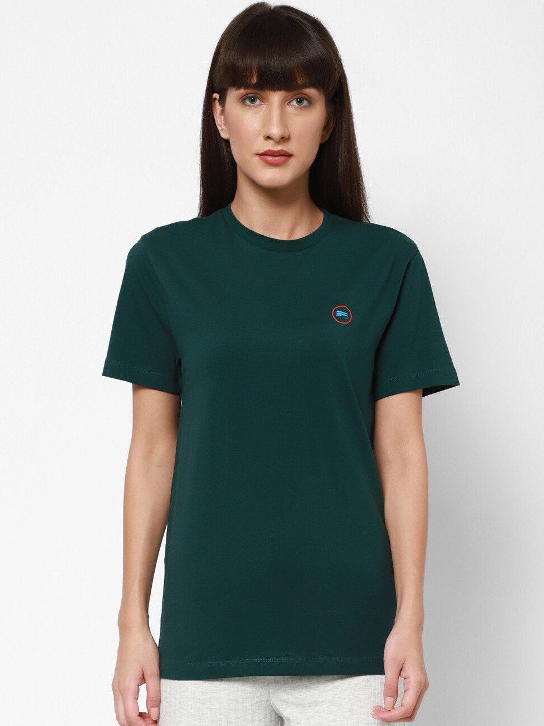 

COASTLAND Women Green Solid Cotton Lounge T-Shirt