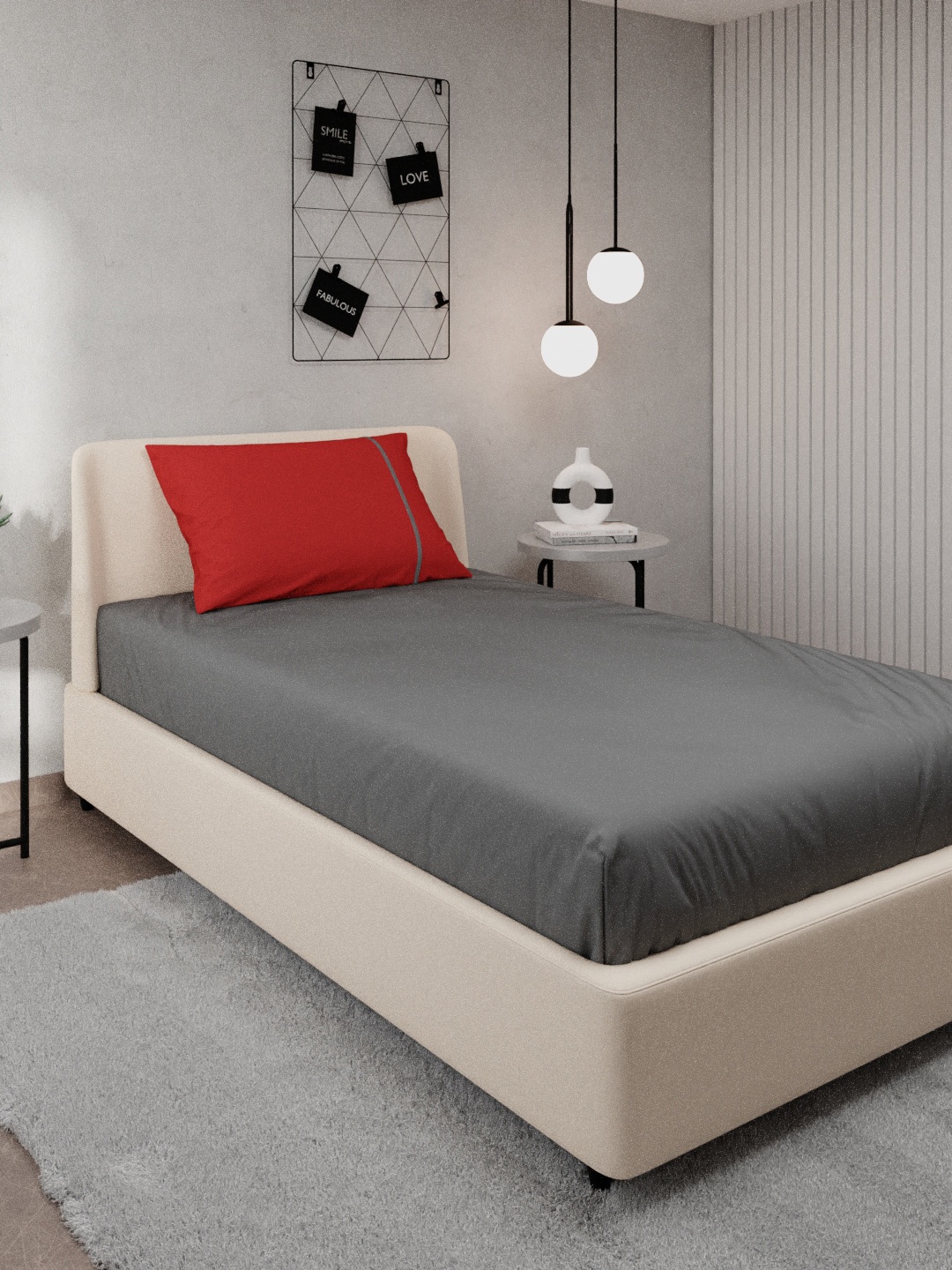 

Stoa Paris Grey & Red Solid 144 TC Pure Cotton Single Bedsheet With 1 Pillow Covers