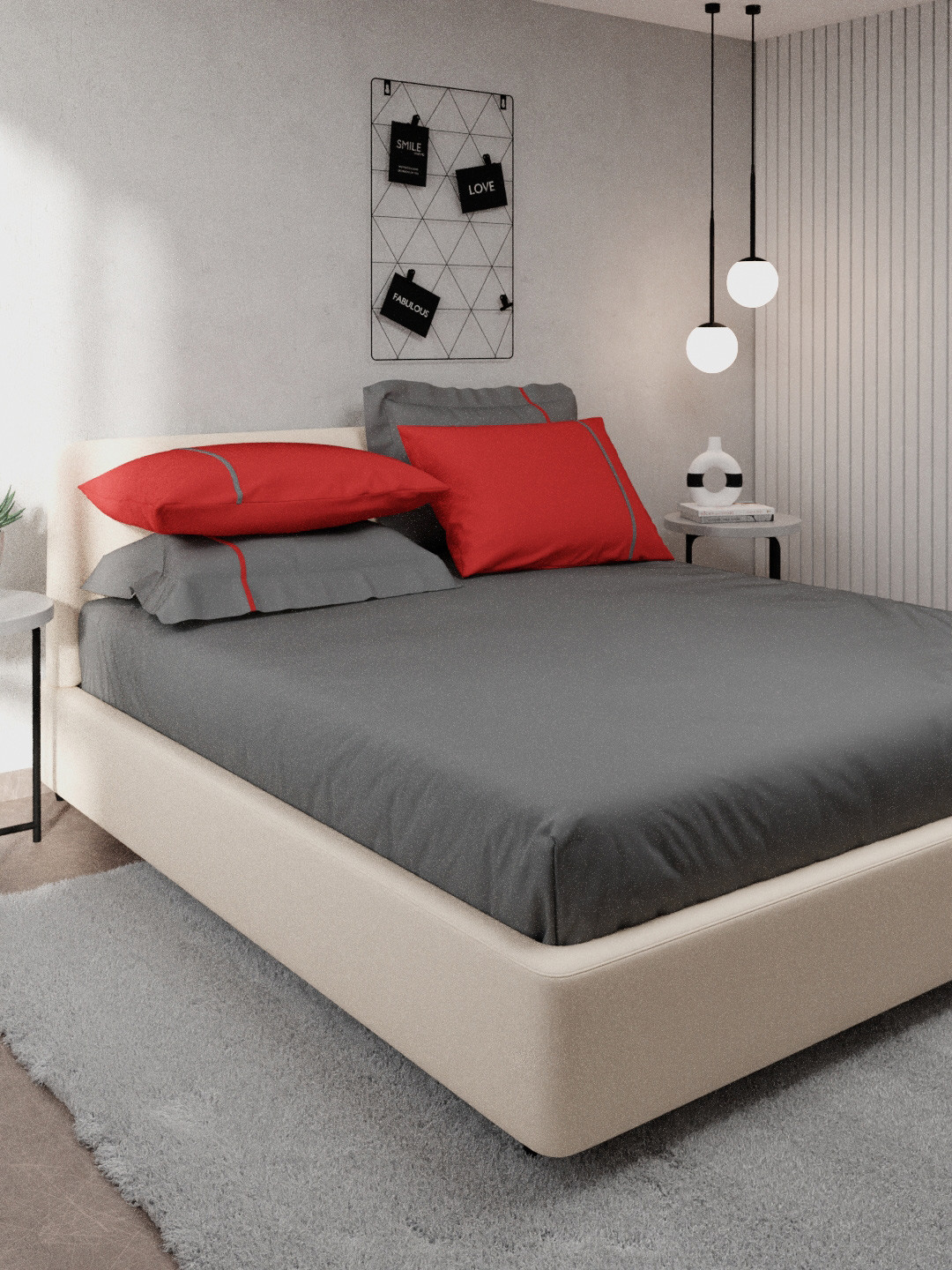 

Stoa Paris Grey & Red Solid 144 TC Pure Cotton King Bedsheet With 4 Pillow Covers