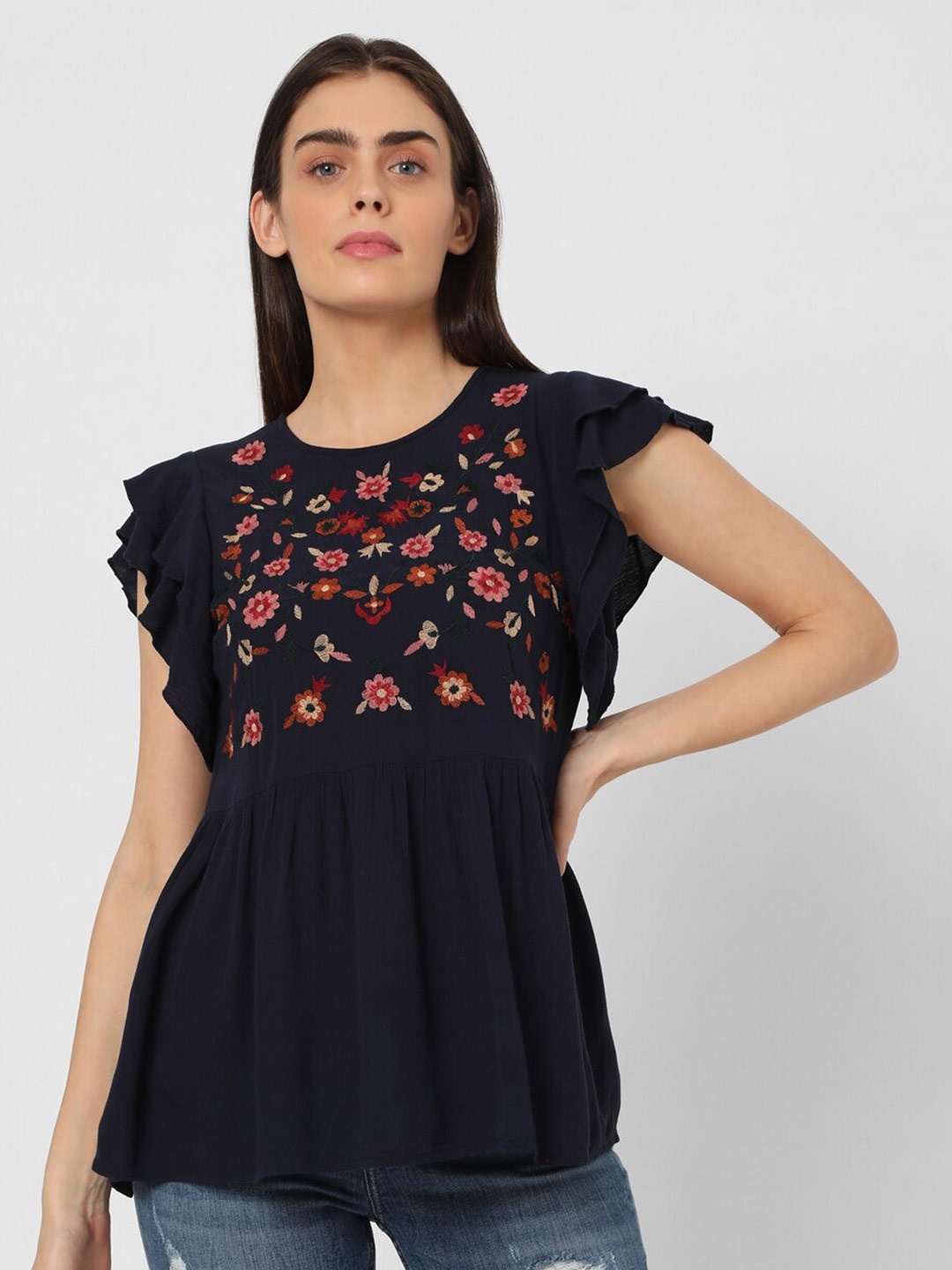 

Vero Moda Navy Blue Floral A-Line Top