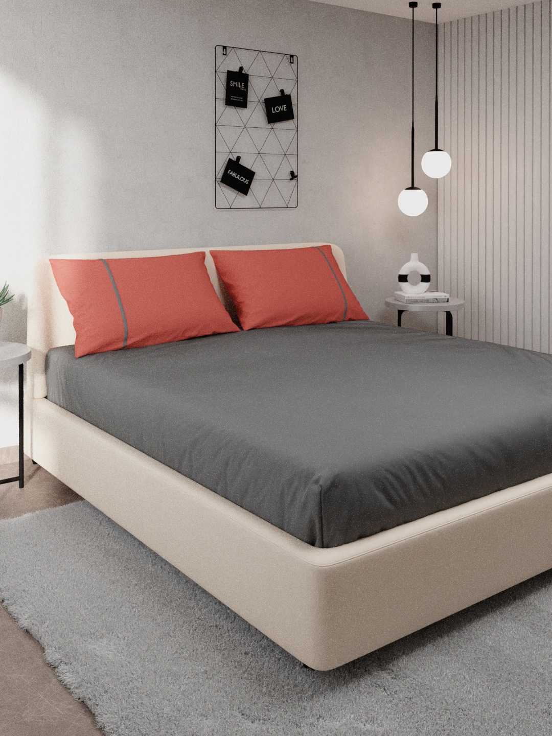 

Stoa Paris Grey & Peach Solid 144 TC Pure Cotton Queen Bedsheet With 2 Pillow Covers
