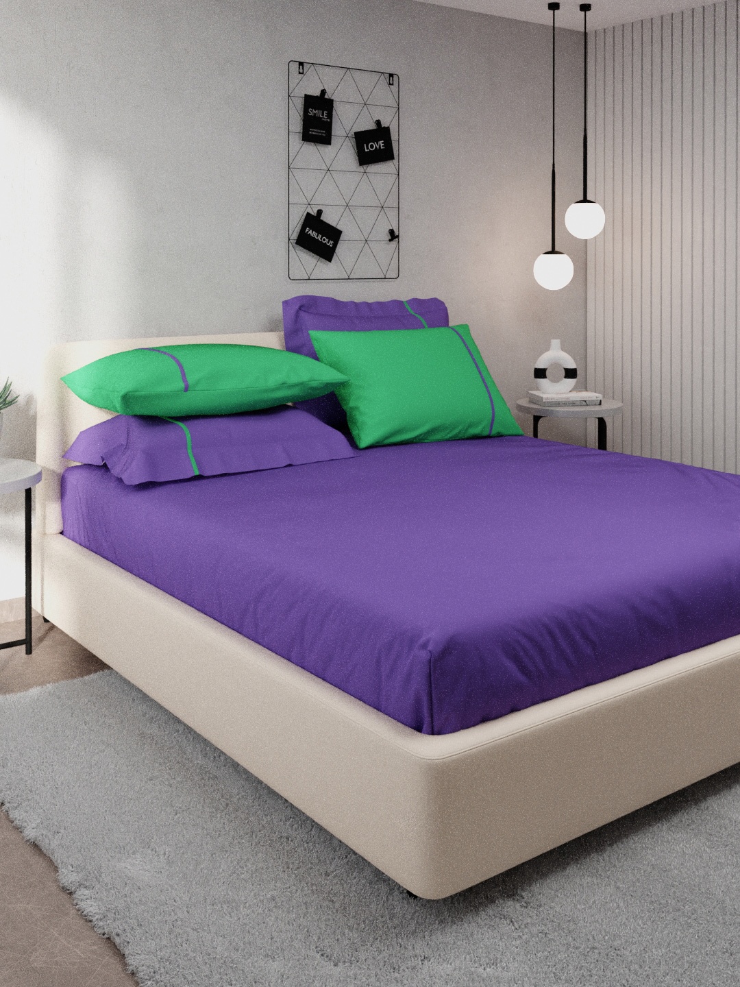 

Stoa Paris Violet & Green Solid 144 TC Pure Cotton King Bedsheet With 4 Pillow Covers