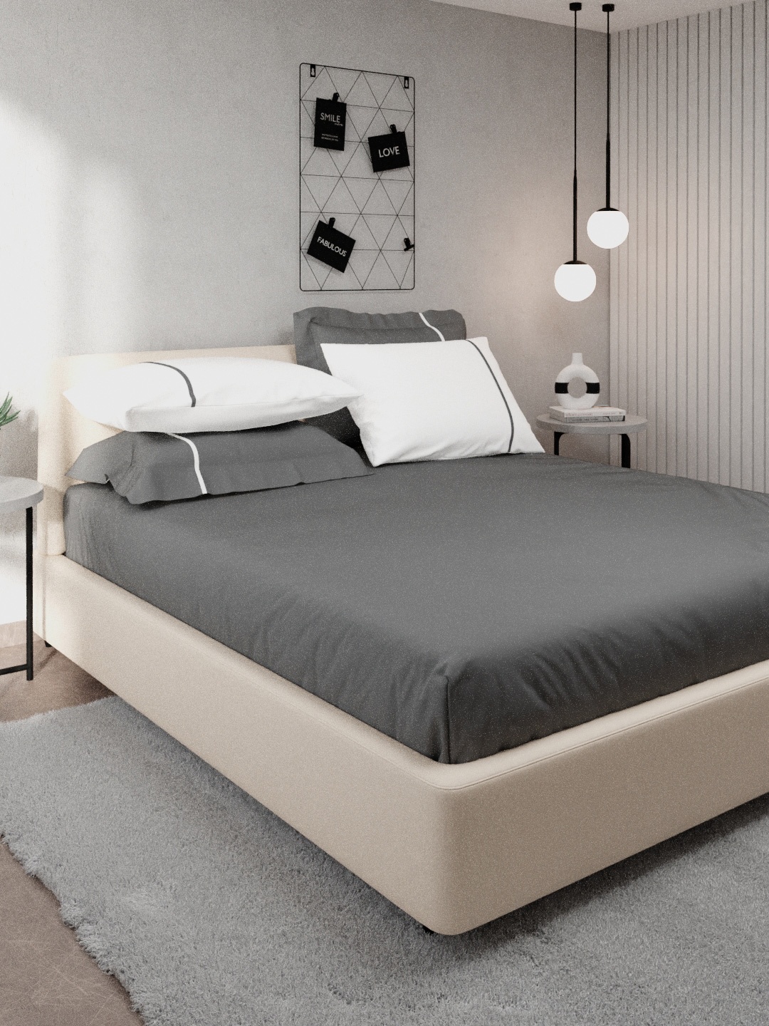 

Stoa Paris Grey & White Solid 144 TC Pure Cotton King Bedsheet With 4 Pillow Covers