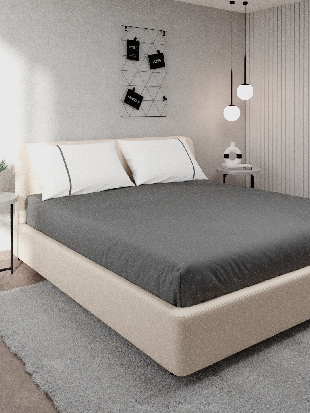 

Stoa Paris Grey & White Solid 144 TC Pure Cotton Queen Bedsheet With 2 Pillow Covers