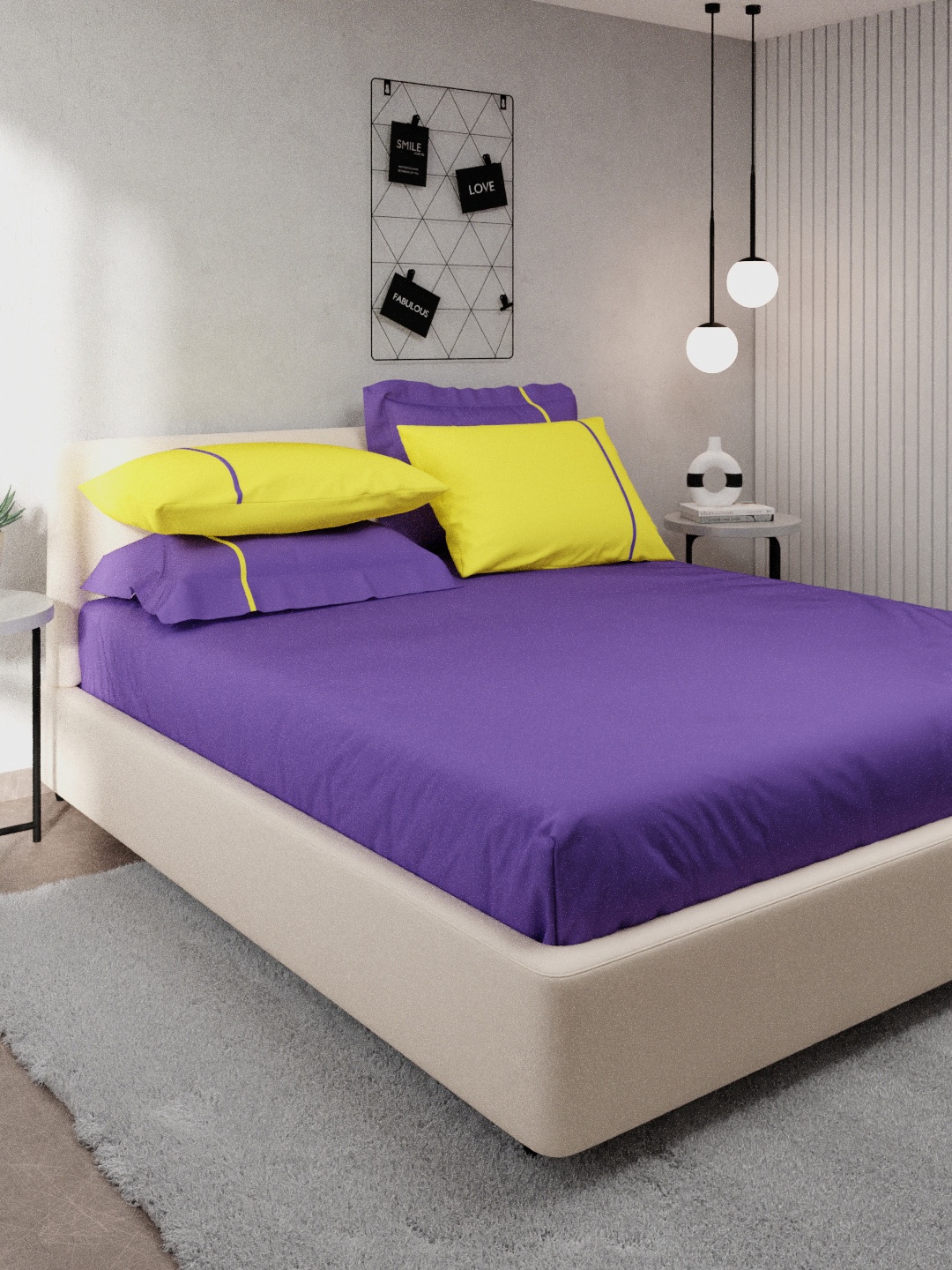 

Stoa Paris Violet & Yellow 144 TC Pure Cotton King Bedsheet With 4 Pillow Covers