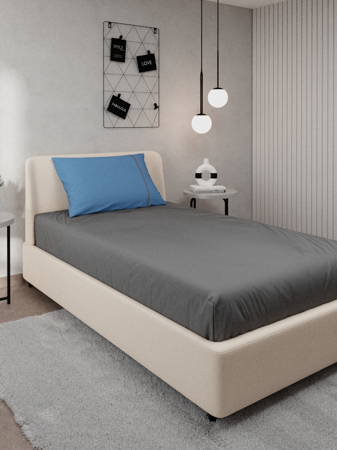 

Stoa Paris Grey & Blue Solid 144 TC Pure Cotton Single Bedsheet With 1 Pillow Covers