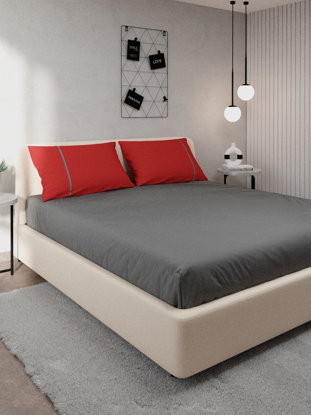 

Stoa Paris Grey & Red Solid 144 TC Pure Cotton Queen Size Bedsheet With 2 Pillow Covers