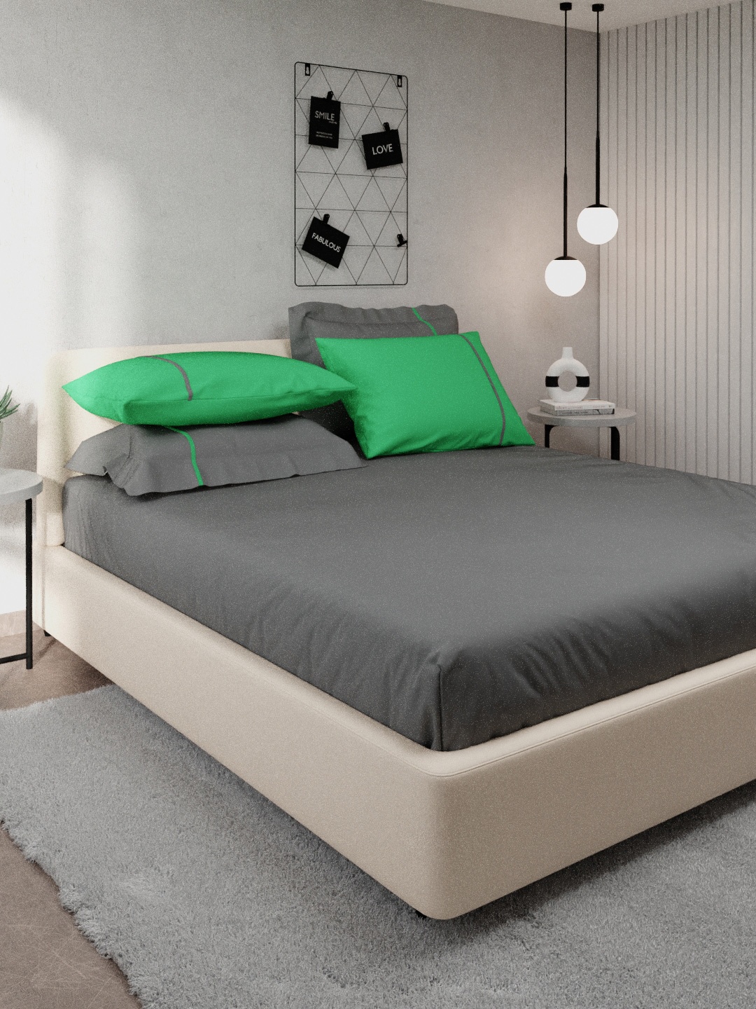 

Stoa Paris Grey & Green Solid 144 TC Pure Cotton King Bedsheet With 4 Pillow Covers
