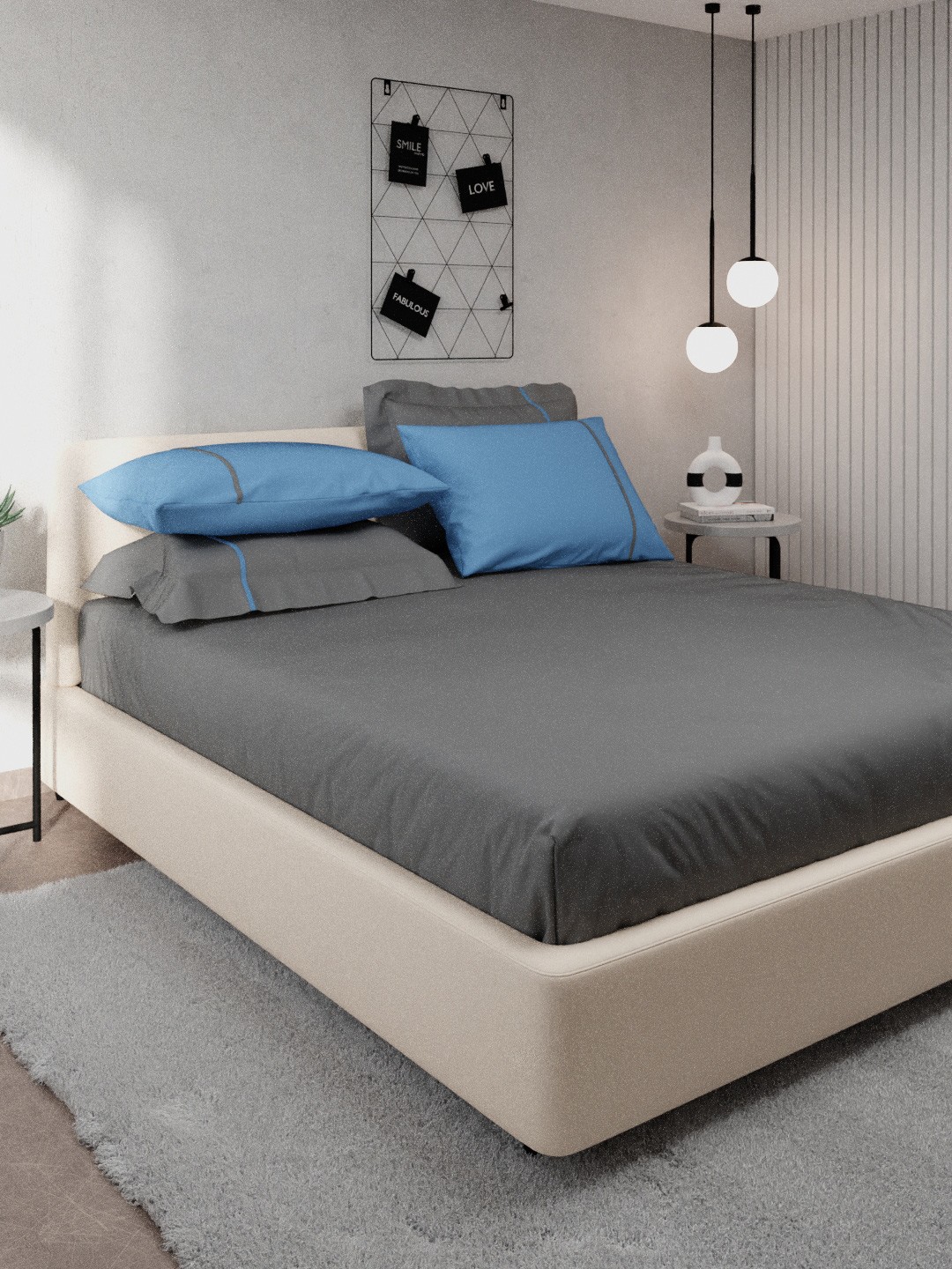 

Stoa Paris Grey & Blue Solid 144 TC Pure Cotton King Size Bedsheet With 4 Pillow Covers