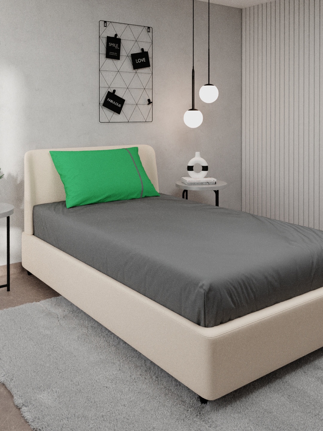 

Stoa Paris Grey & Green Solid 144 TC Pure Cotton Single Bedsheet With 1 Pillow Covers