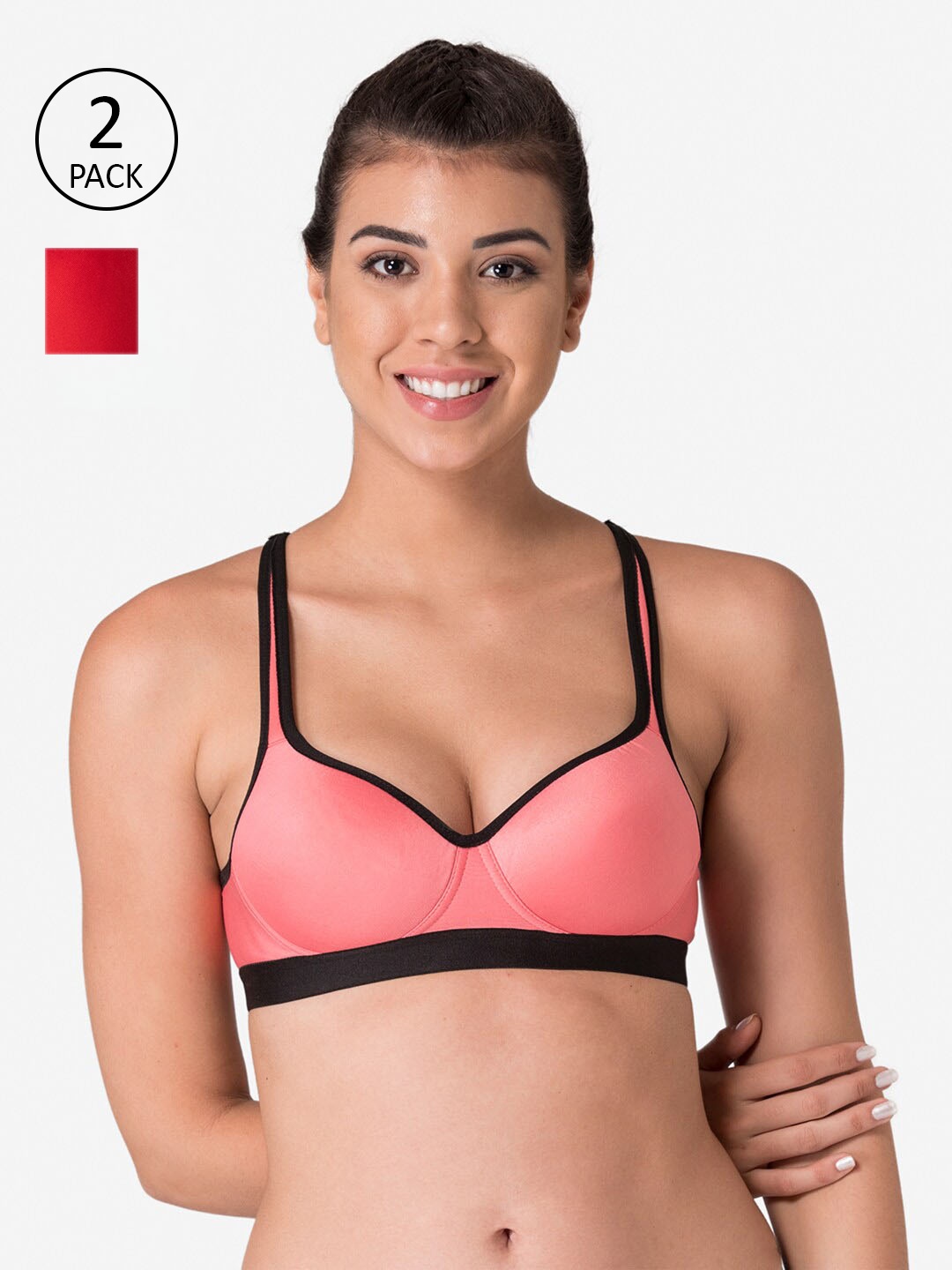 

KOMLI Pack Of 2 Lightly Padded Workout Bra, Coral