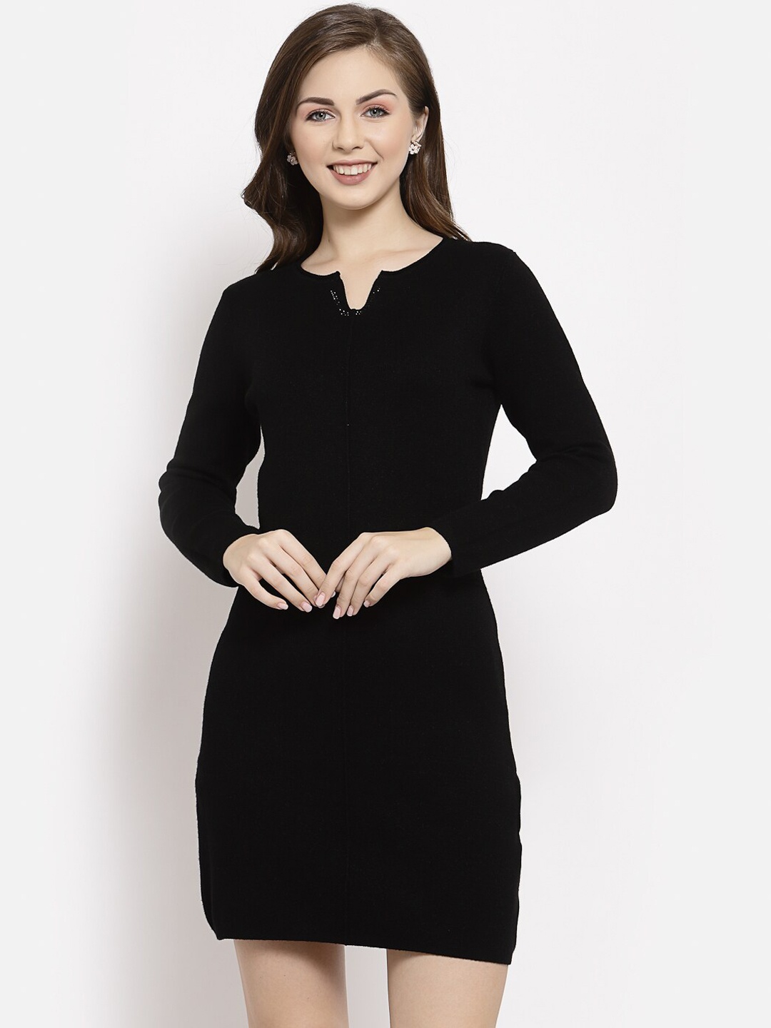 

Mafadeny Women Black Long Sleeves Bodycon Dress