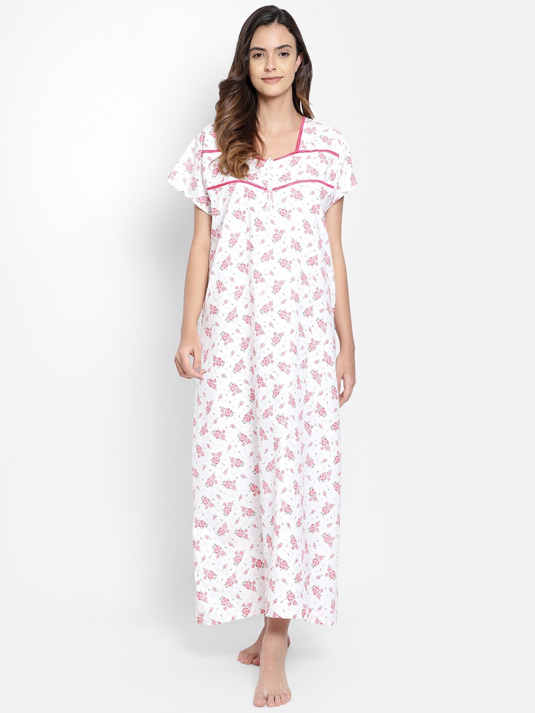 

Clovia White Printed Maxi Nightdress