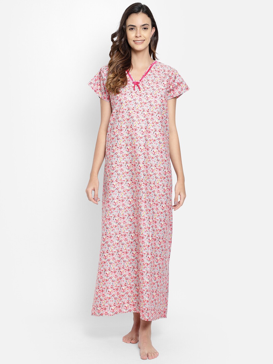 

Clovia Grey Floral Printed Maxi Nightdress