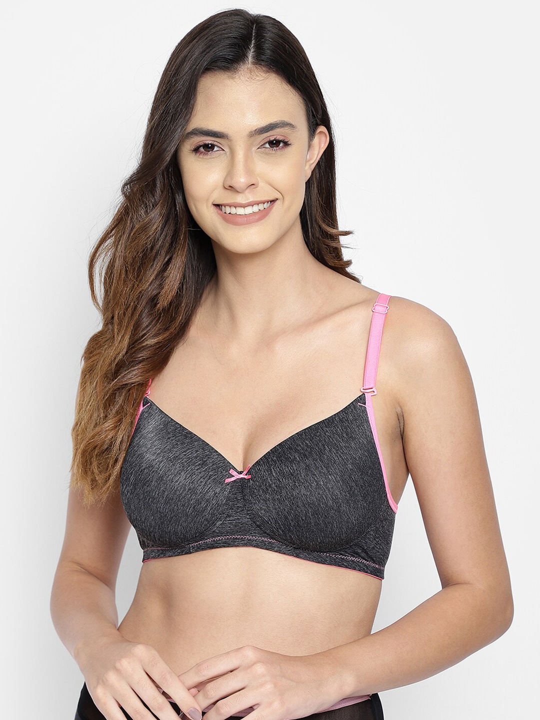 

Clovia Grey & Pink Solid T-shirt Bra - Non-Wired Lightly Padded