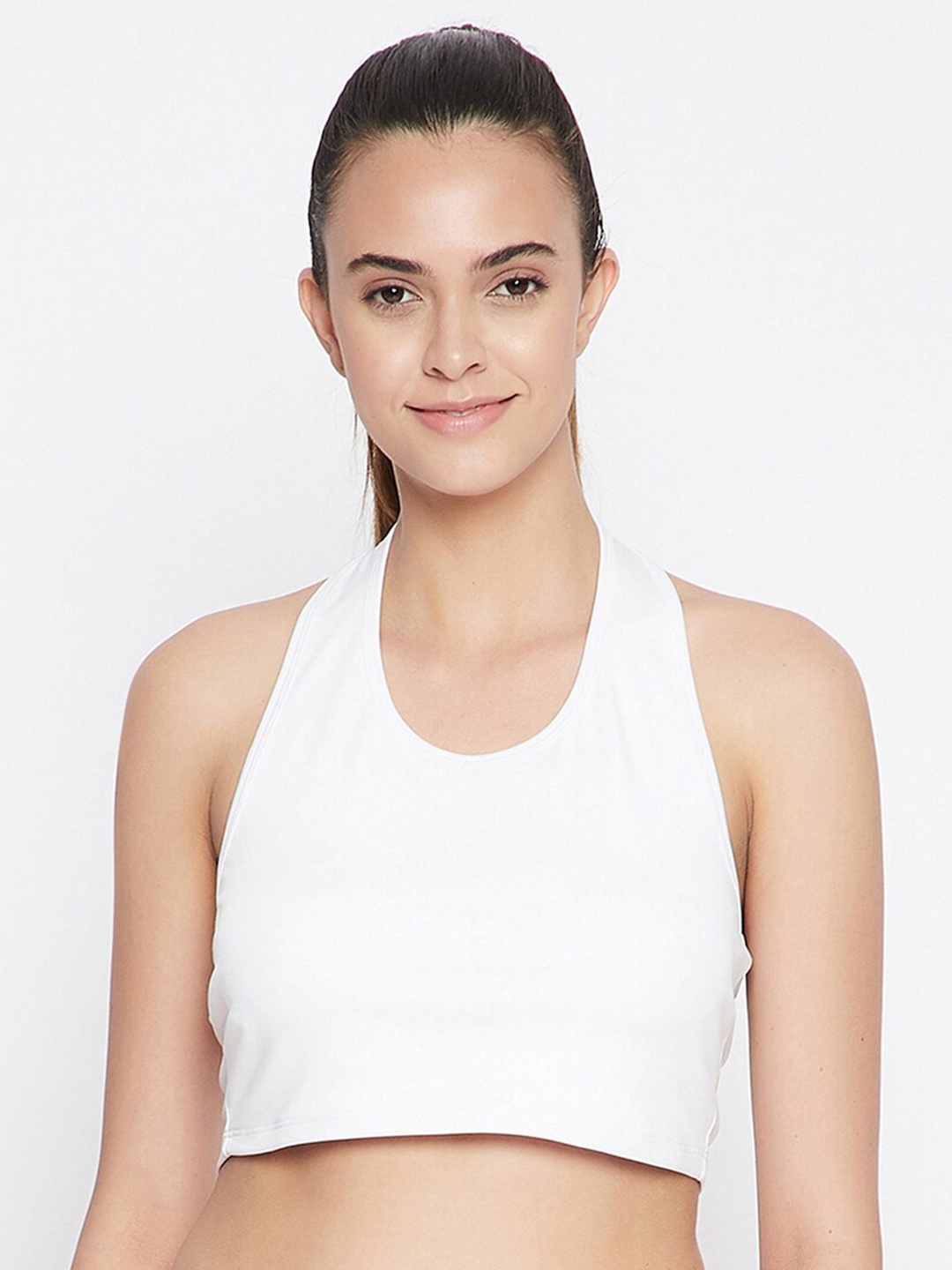 

Clovia Padded Halter Neck Active Crop Top, White