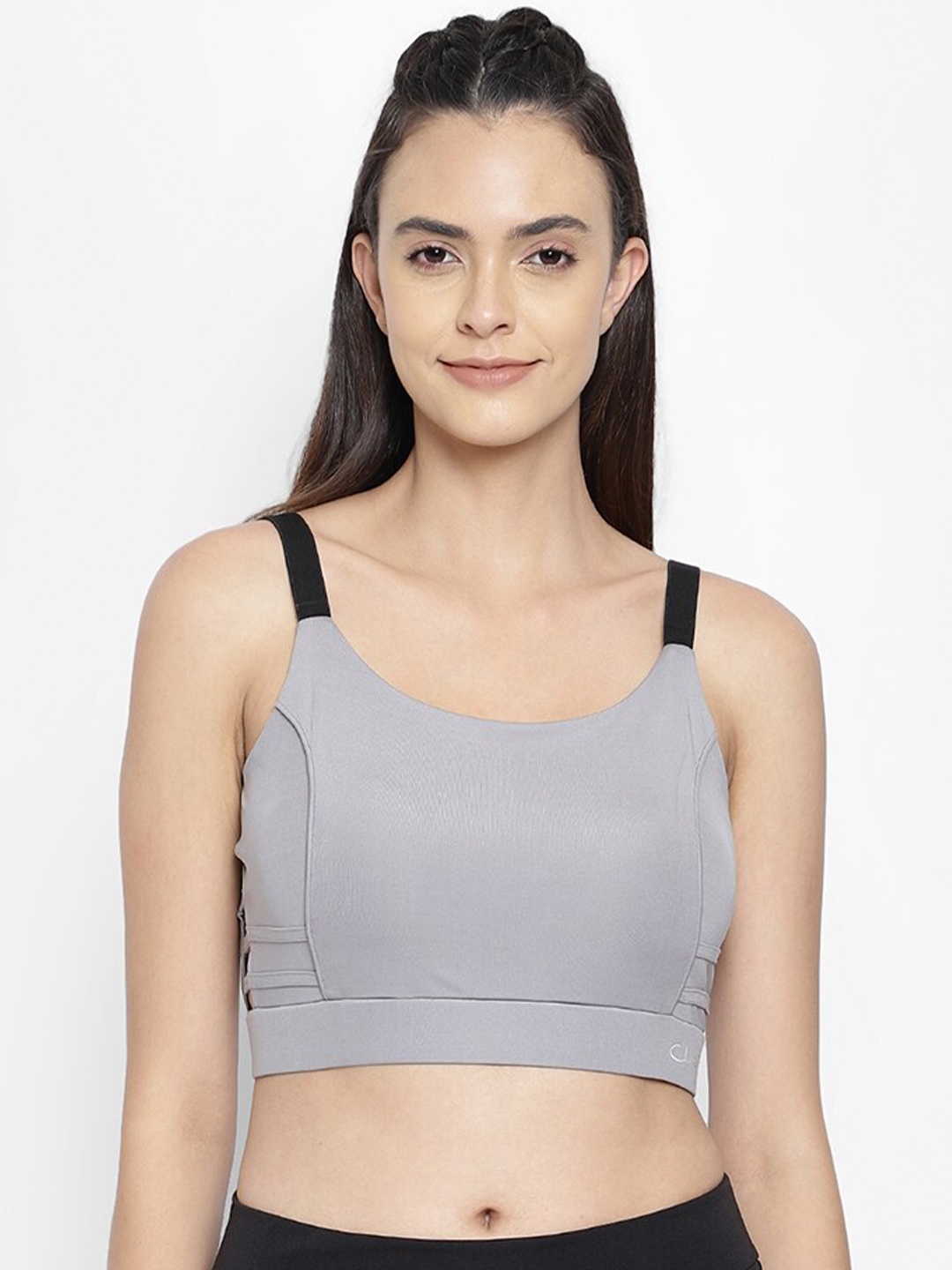 

Clovia Women Grey & Black Lightly Padded Wirefree Workout Bra- BR2266P01XXL