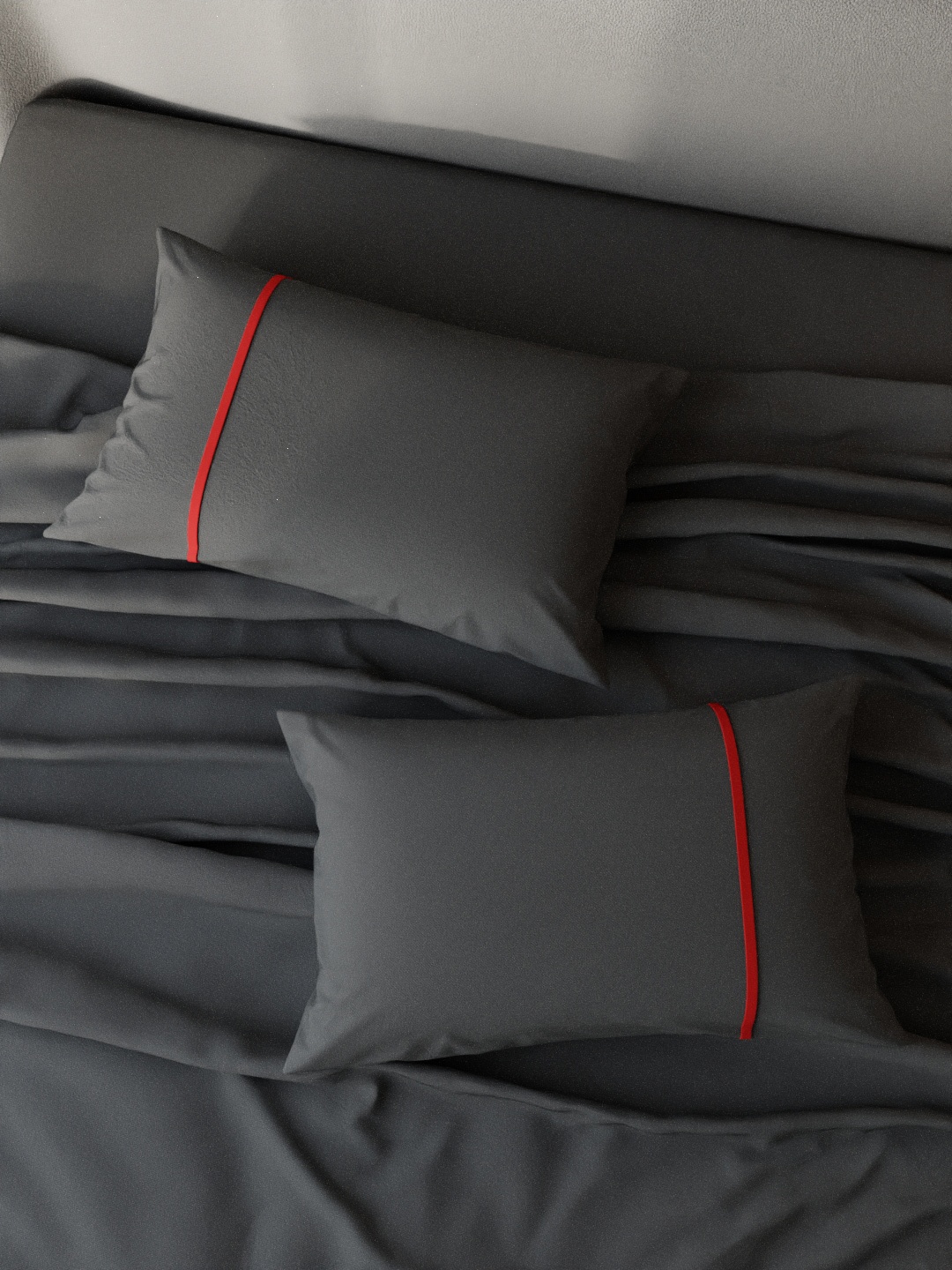

Stoa Paris Set Of 2 Grey & Red Solid 144 TC Pure Cotton Pillows