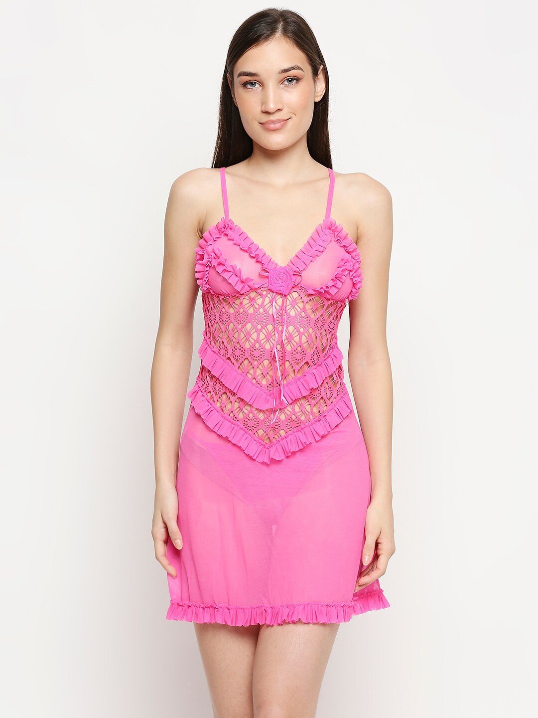 

Lady Love Women Pink Self Design Baby Doll