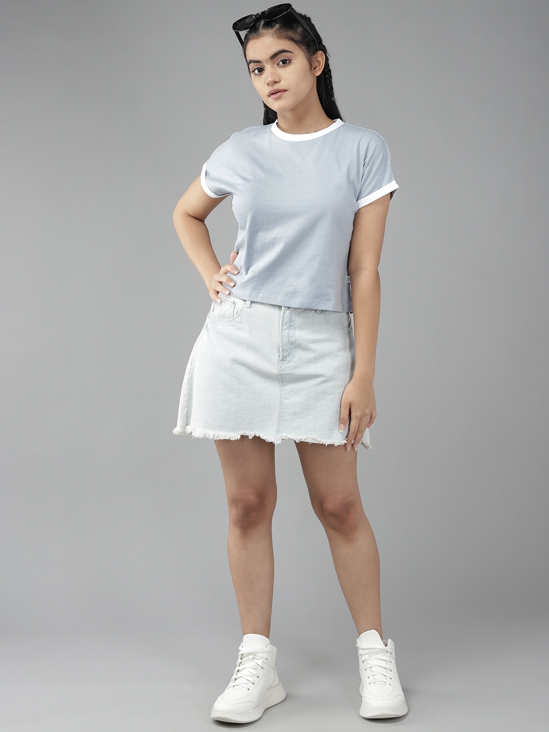

UTH by Roadster Girls Blue Extended Sleeves Pure Cotton T-shirt