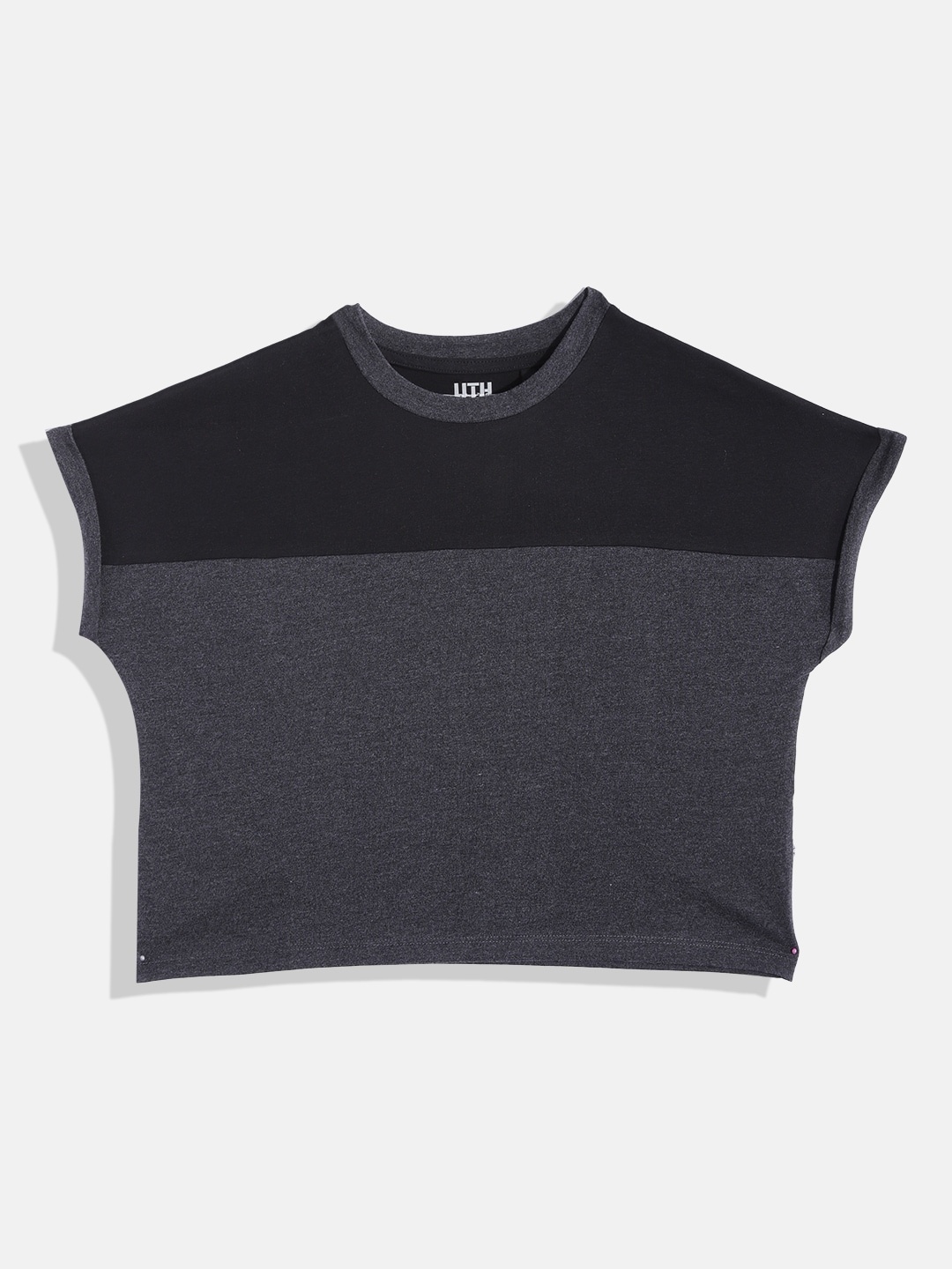 

UTH by Roadster Girls Grey & Black Colourblocked T-shirt