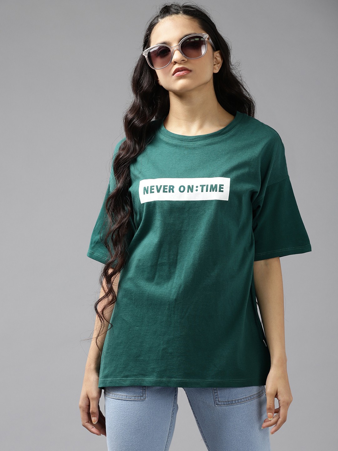 

UTH by Roadster Girls Green & White Typography Printed Pure Cotton T-shirt