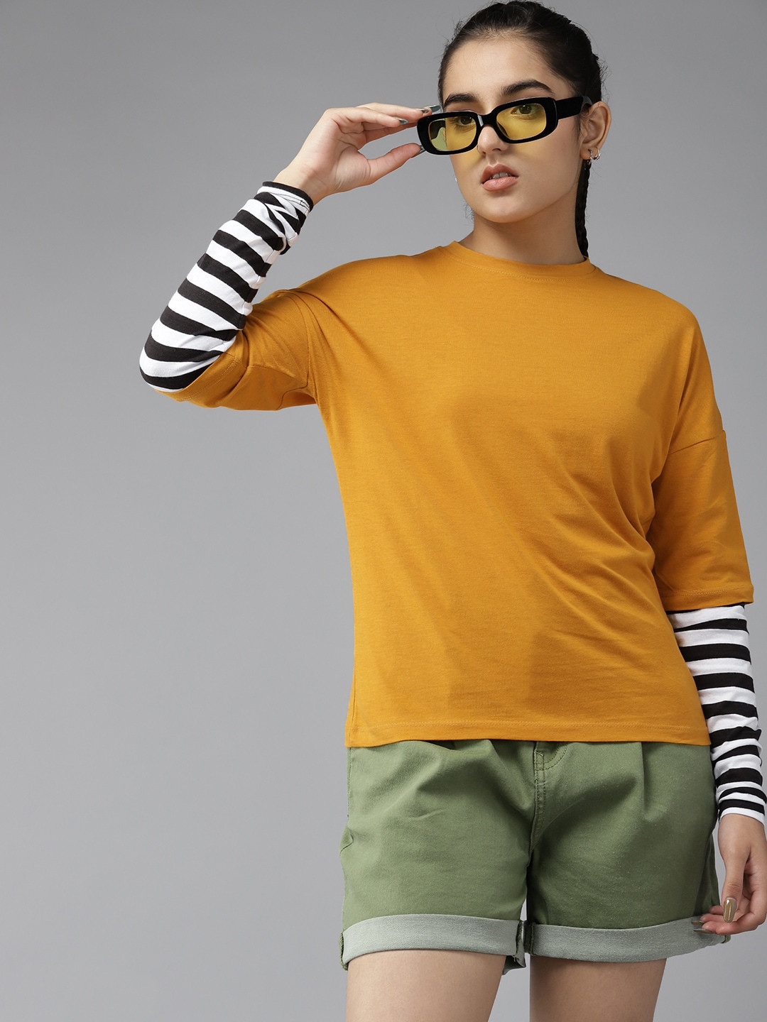 

UTH by Roadster Girls Mustard Yellow Pure Cotton T-shirt