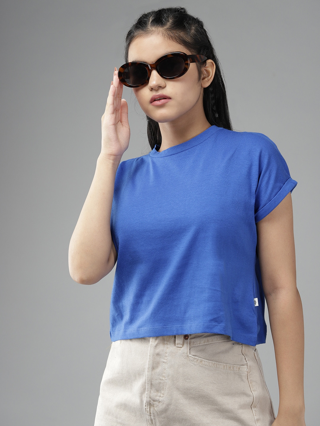 

UTH by Roadster Girls Blue Extended Sleeves Pure Cotton T-shirt