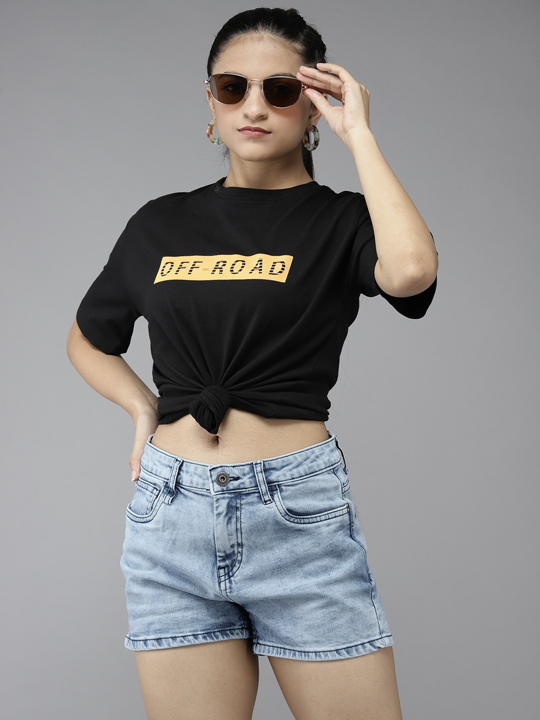 

UTH by Roadster Teen Girls Black & Orange Cotton Typography Printed Drop-Shoulder T-shirt