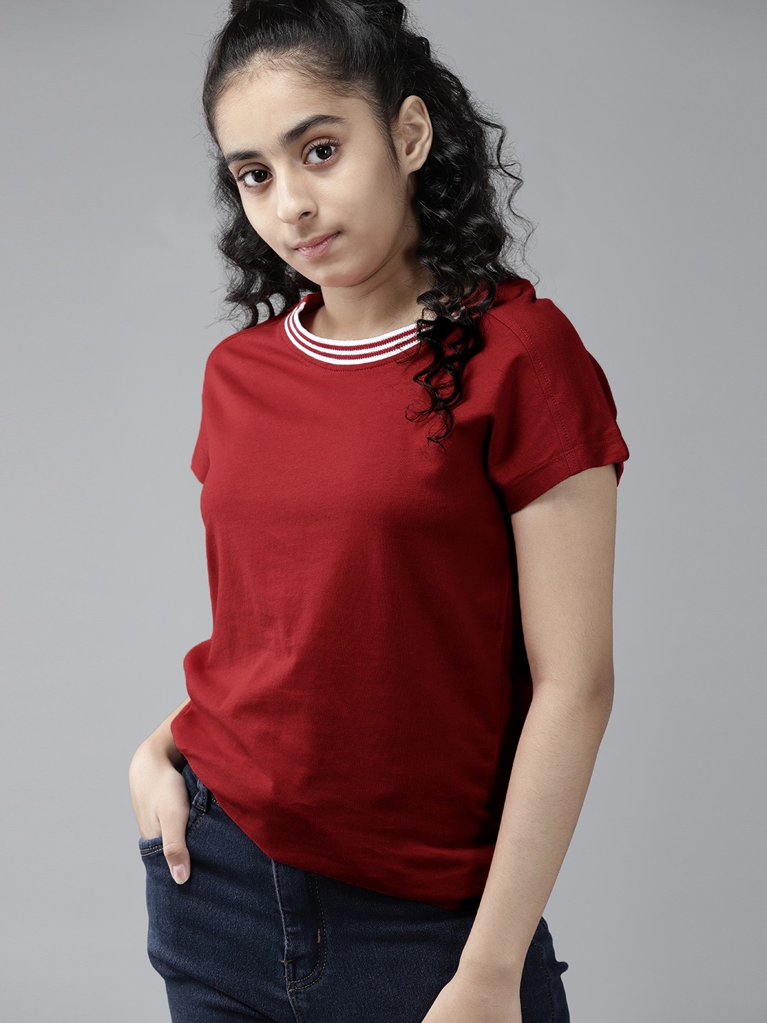 

UTH by Roadster Girls Red Cotton Extended Sleeves T-shirt