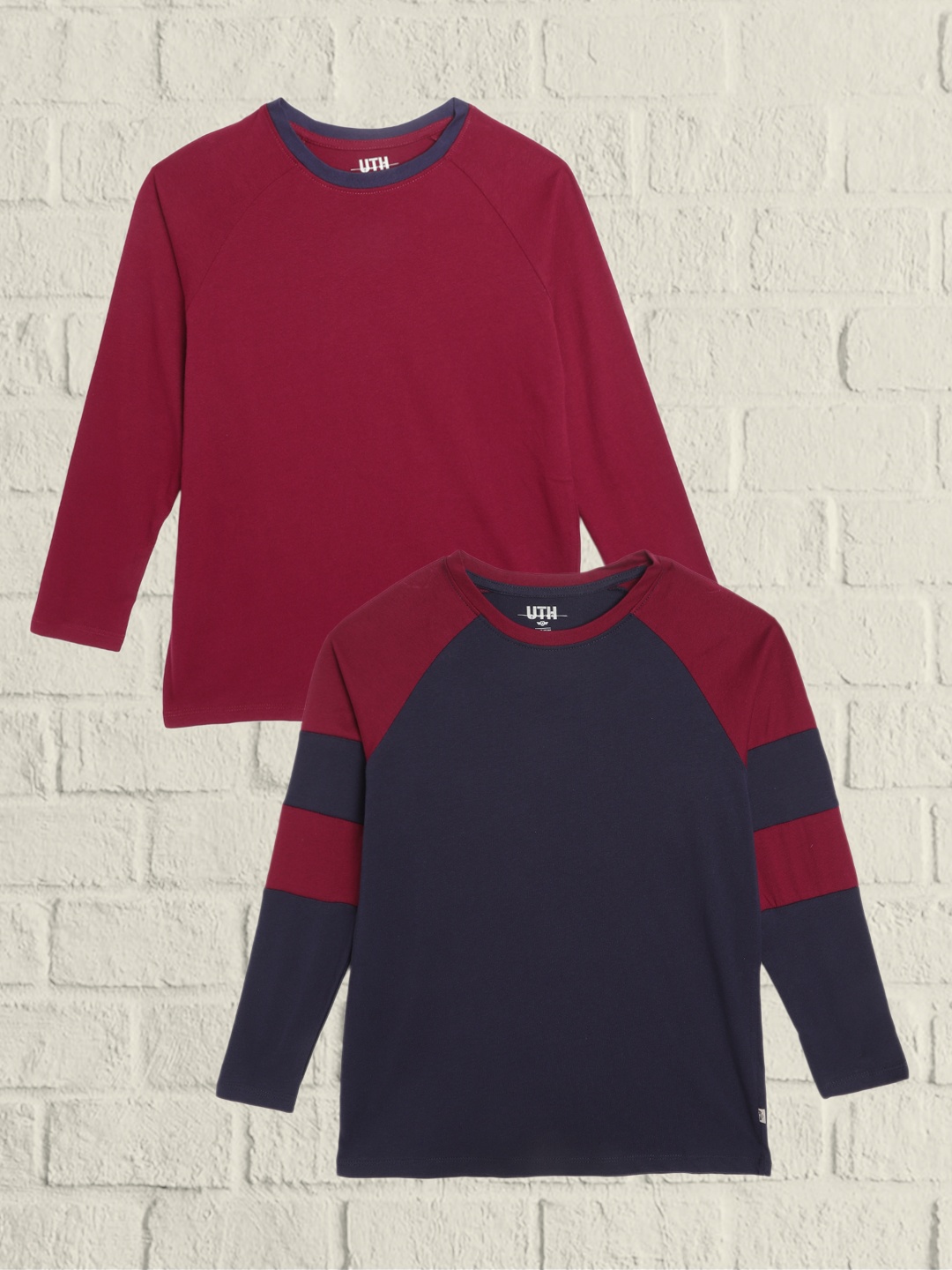 

UTH by Roadster Girls Pack of 2 Cotton T-shirts, Navy blue
