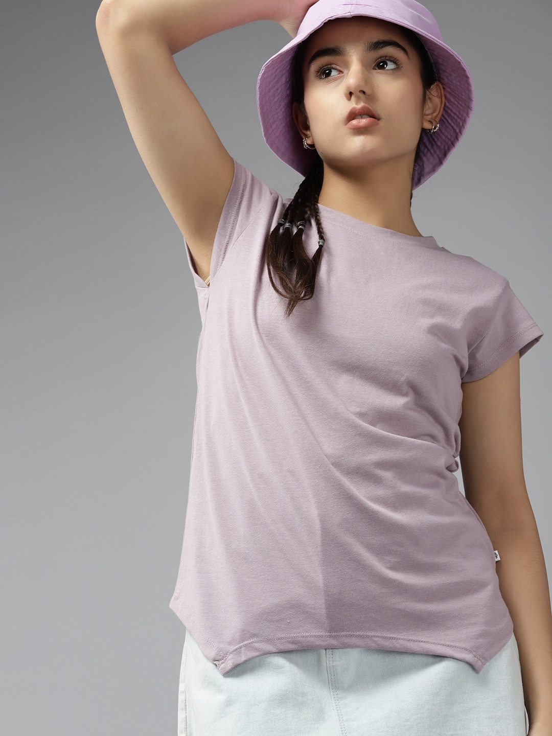 

UTH by Roadster Girls Lavender Extended Sleeves Solid T-shirt
