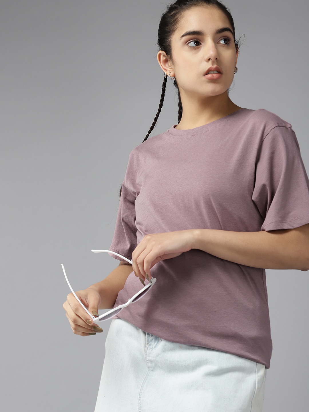 

UTH by Roadster Girls Mauve Solid Cotton T-shirt