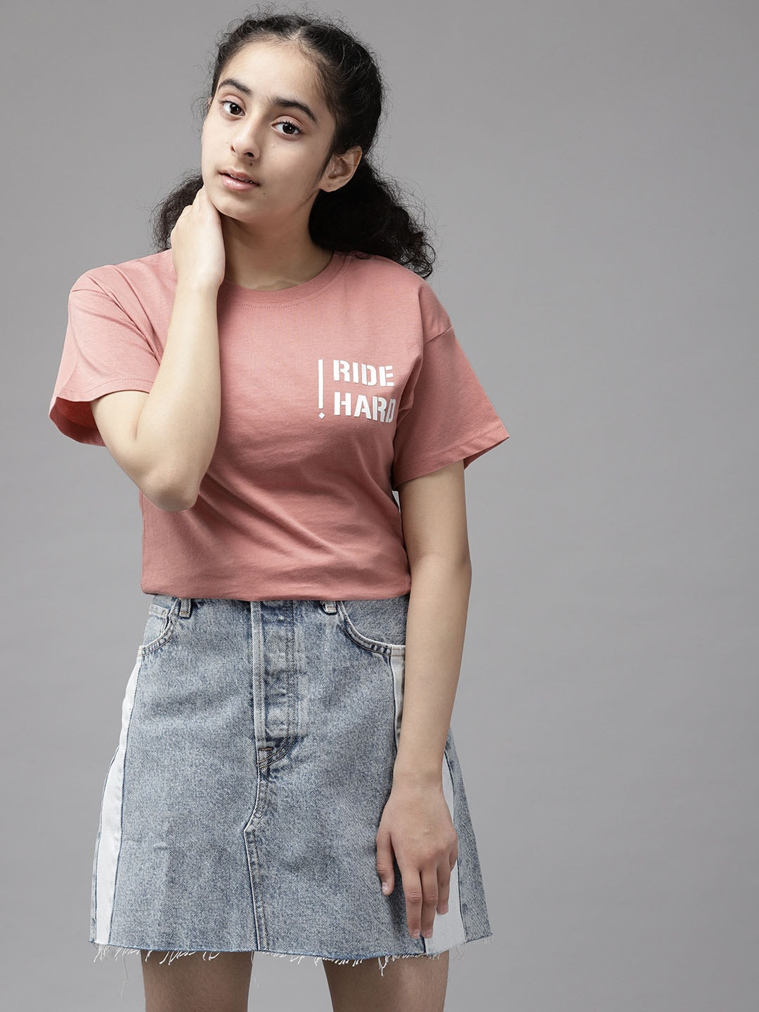 

UTH by Roadster Girls Peach-Coloured Cotton T-shirt