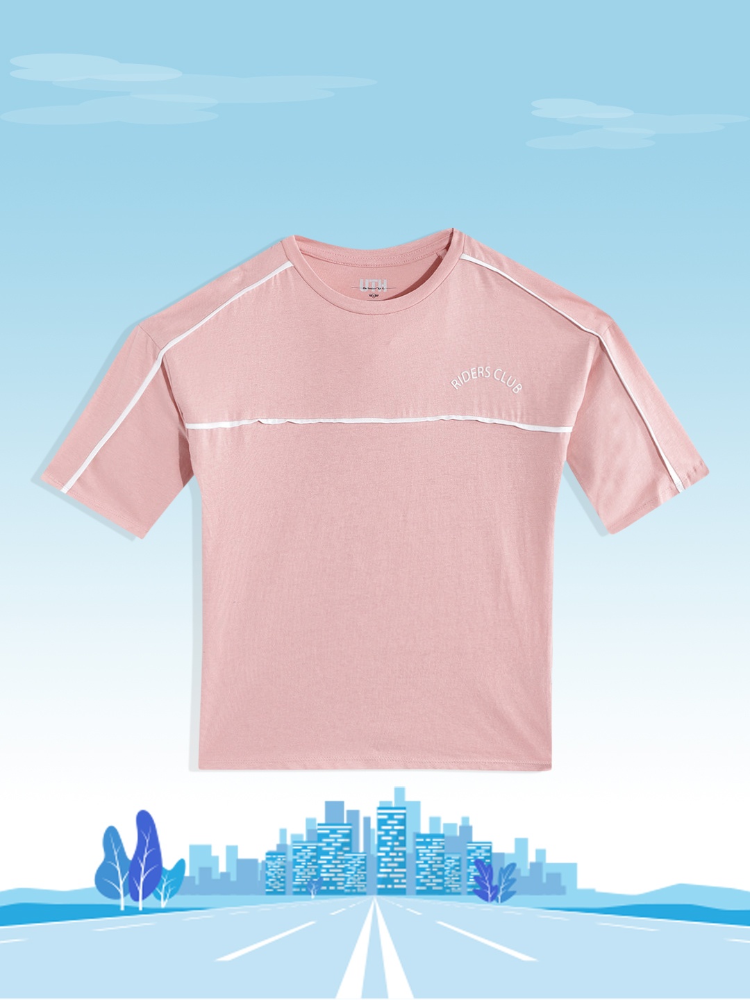 

UTH by Roadster Girls Pink Solid Extended Sleeves Pure Cotton T-shirt