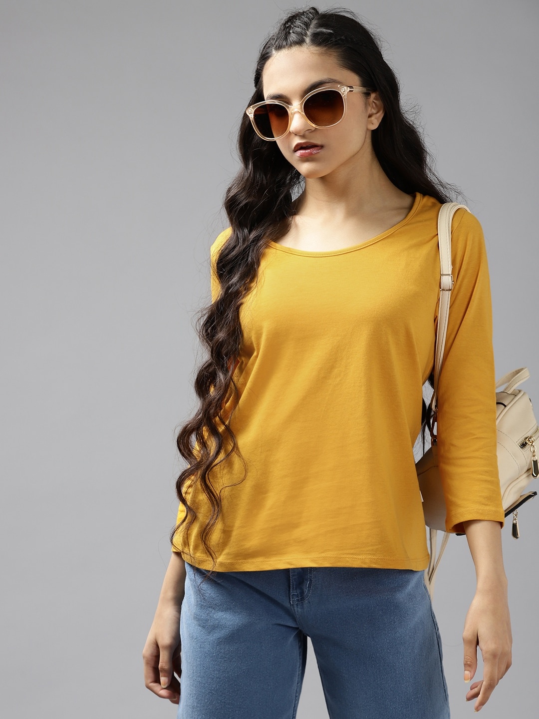 

UTH by Roadster Girls Mustard Yellow Pure Cotton T-shirt