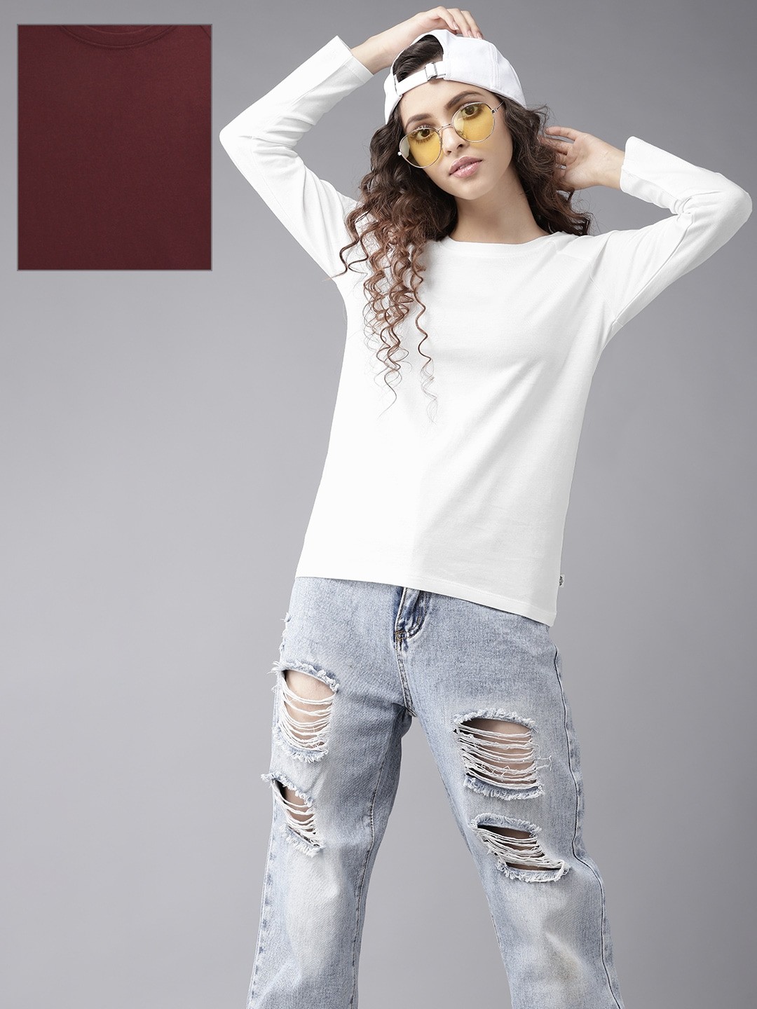 

UTH by Roadster Girls Pack of 2 Cotton Solid T-shirts, Off white