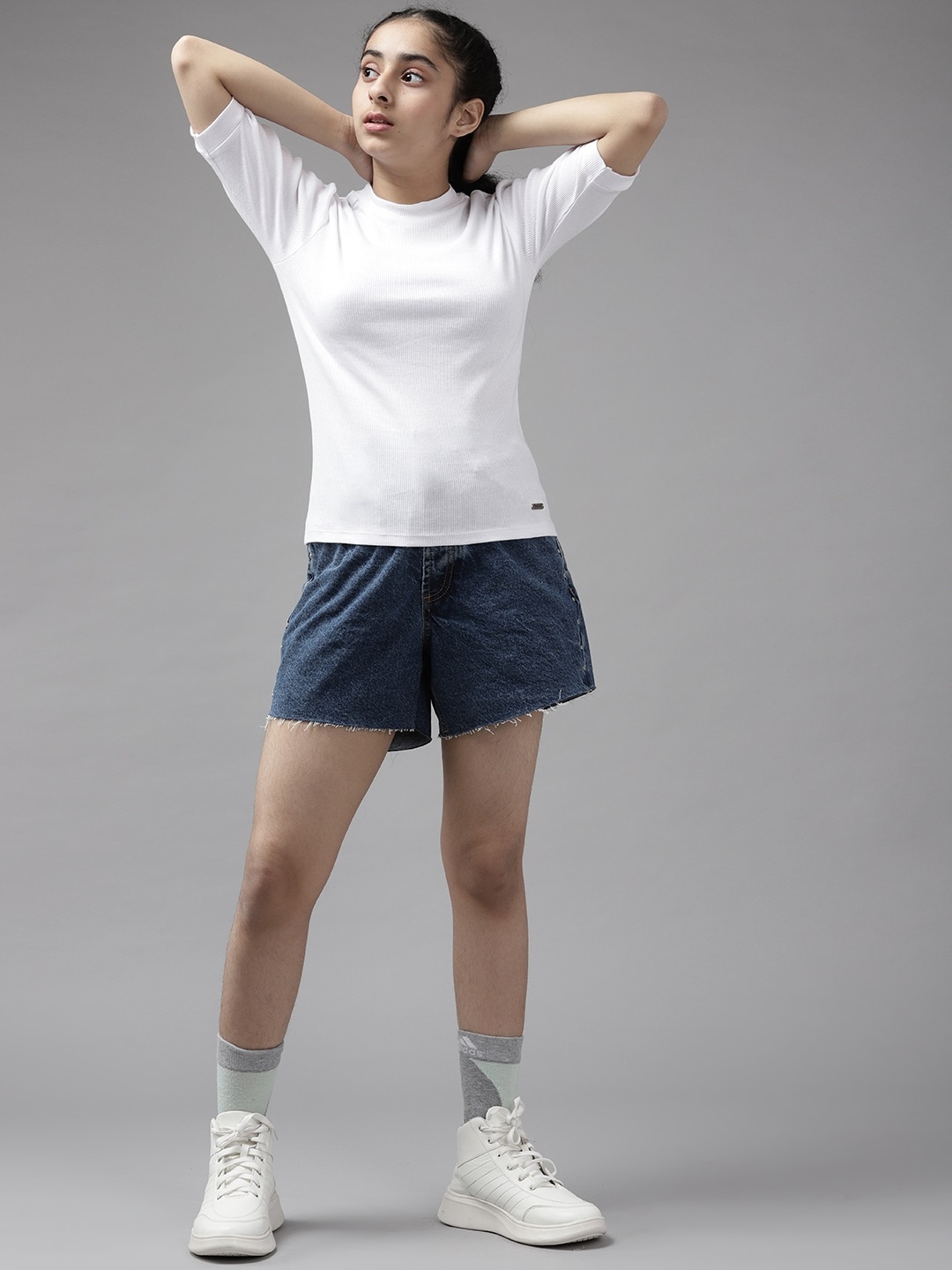 

UTH by Roadster Girls White Self Striped Top