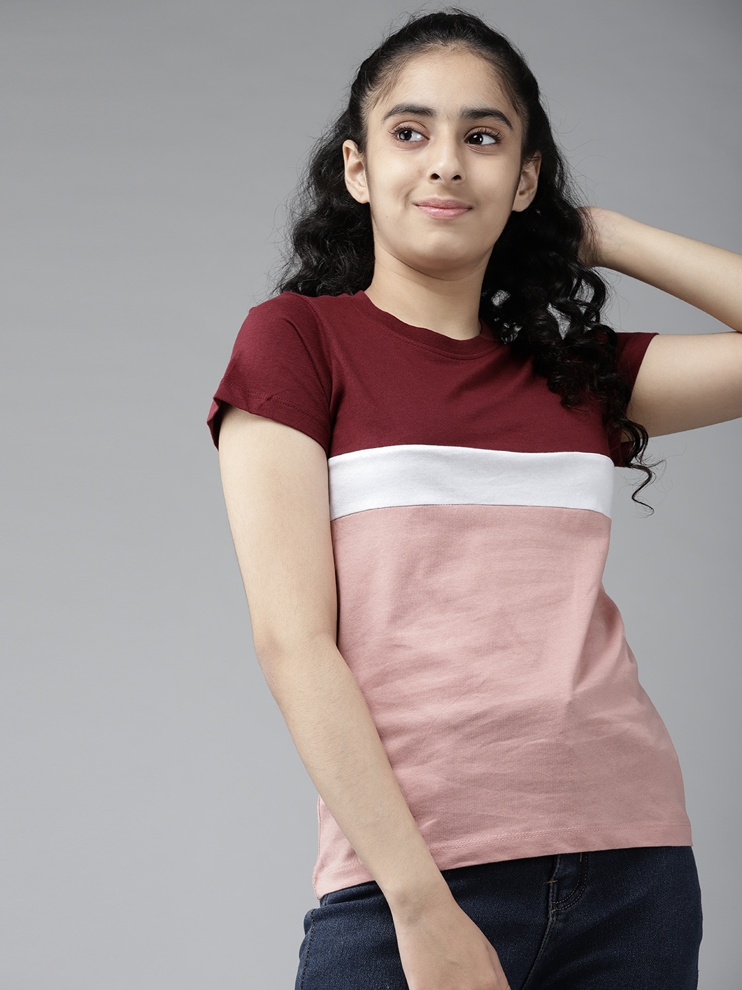 

UTH by Roadster Girls Pack of 2 Pure Cotton T-shirts, Navy blue