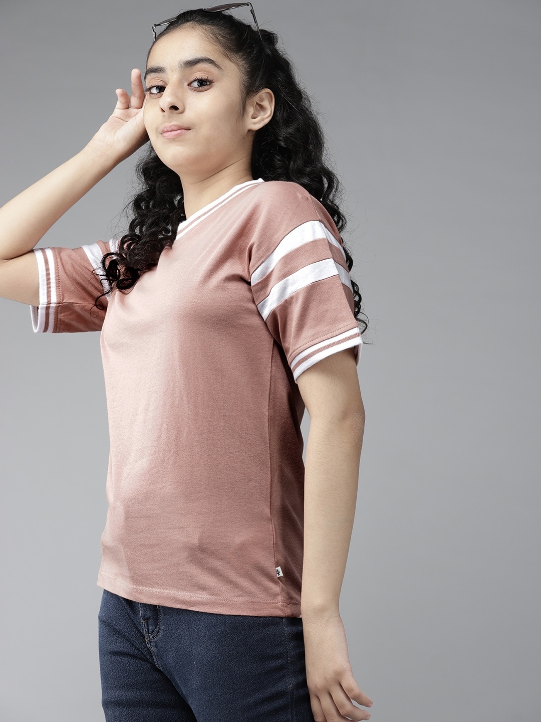 

UTH by Roadster Girls Peach-Coloured & White Cotton T-shirt