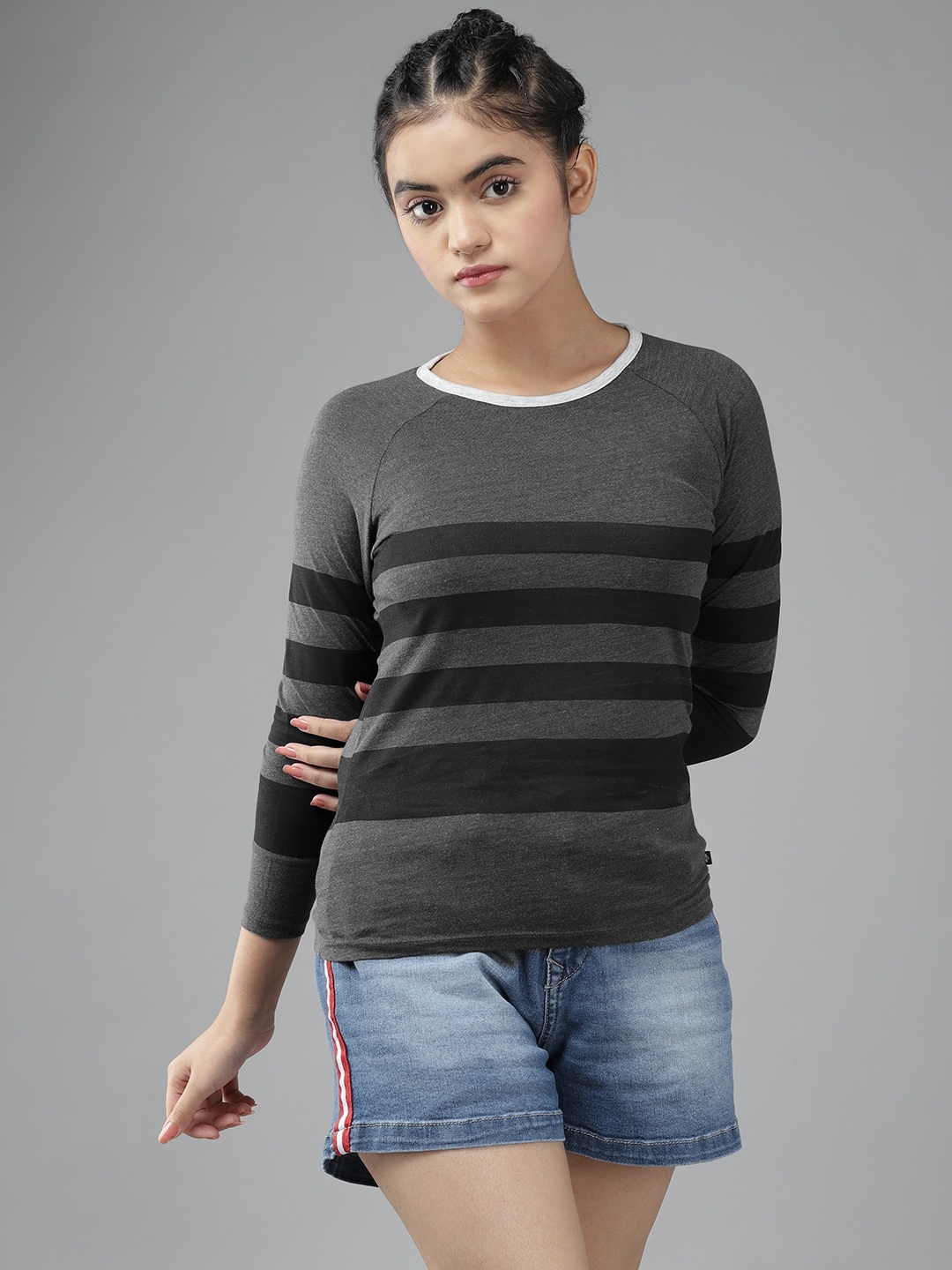 

UTH by Roadster Girls Pack of 2 Pure Cotton T-shirts, Charcoal