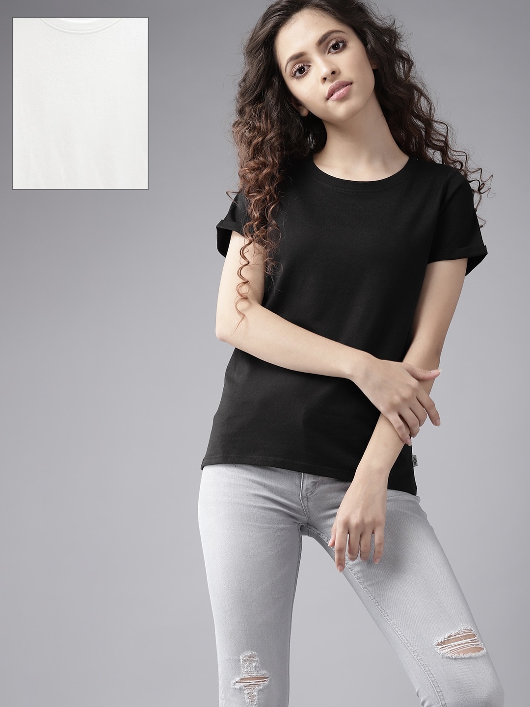 

UTH by Roadster Girls Pack of 2 Pure Cotton Solid T-shirts, Black