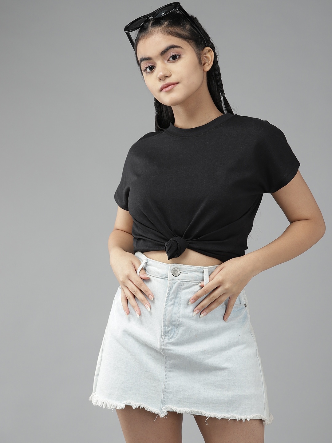 

UTH by Roadster Girls Black Extended Sleeves Pure Cotton T-shirt